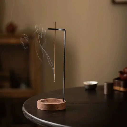 Upside Down Hanging Incense Burner with Wood Base